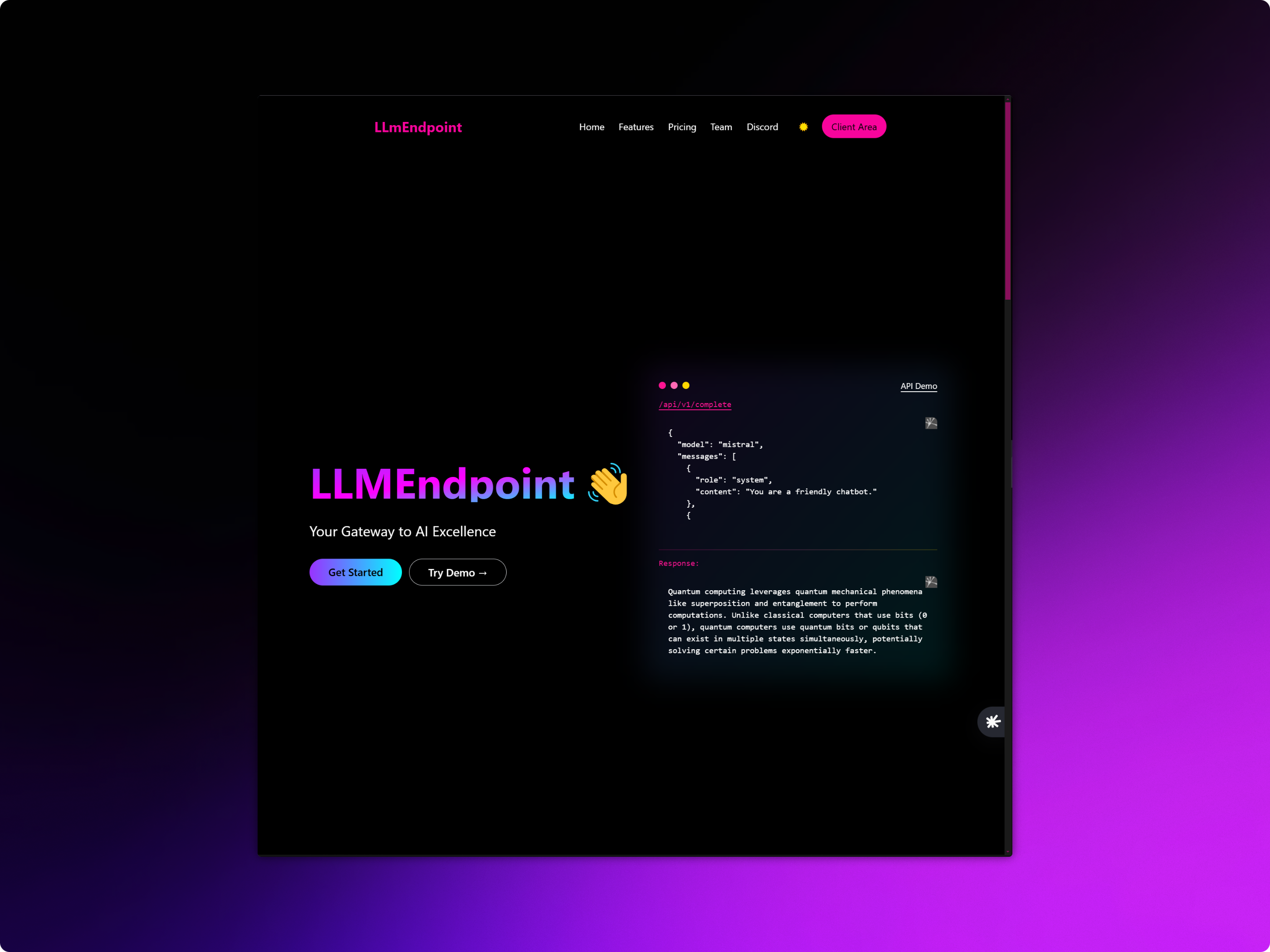 Vibhek Soni cybersecurity engineer LlmEndpoint - Affordable AI Model API Platform project screenshot showcasing backend development